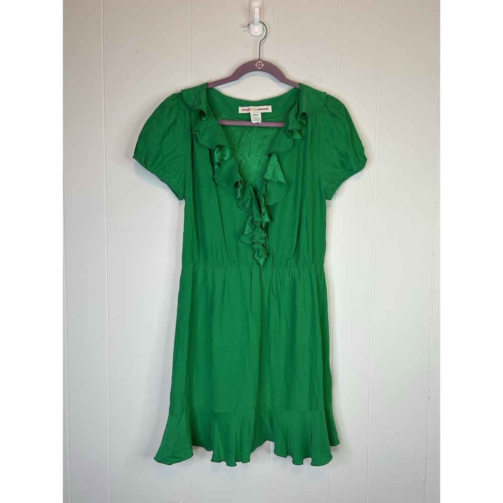 Amanda Uprichard 100% Silk Ruffle Front Mini Dress Size Large Green 222